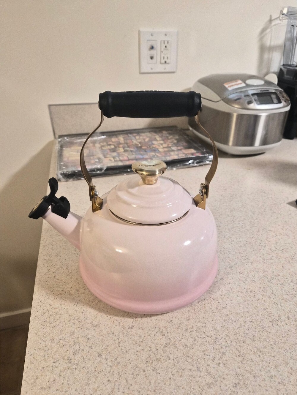 Le Creuset Shell Pink Whistling Tea Kettle w/ Heart Knob